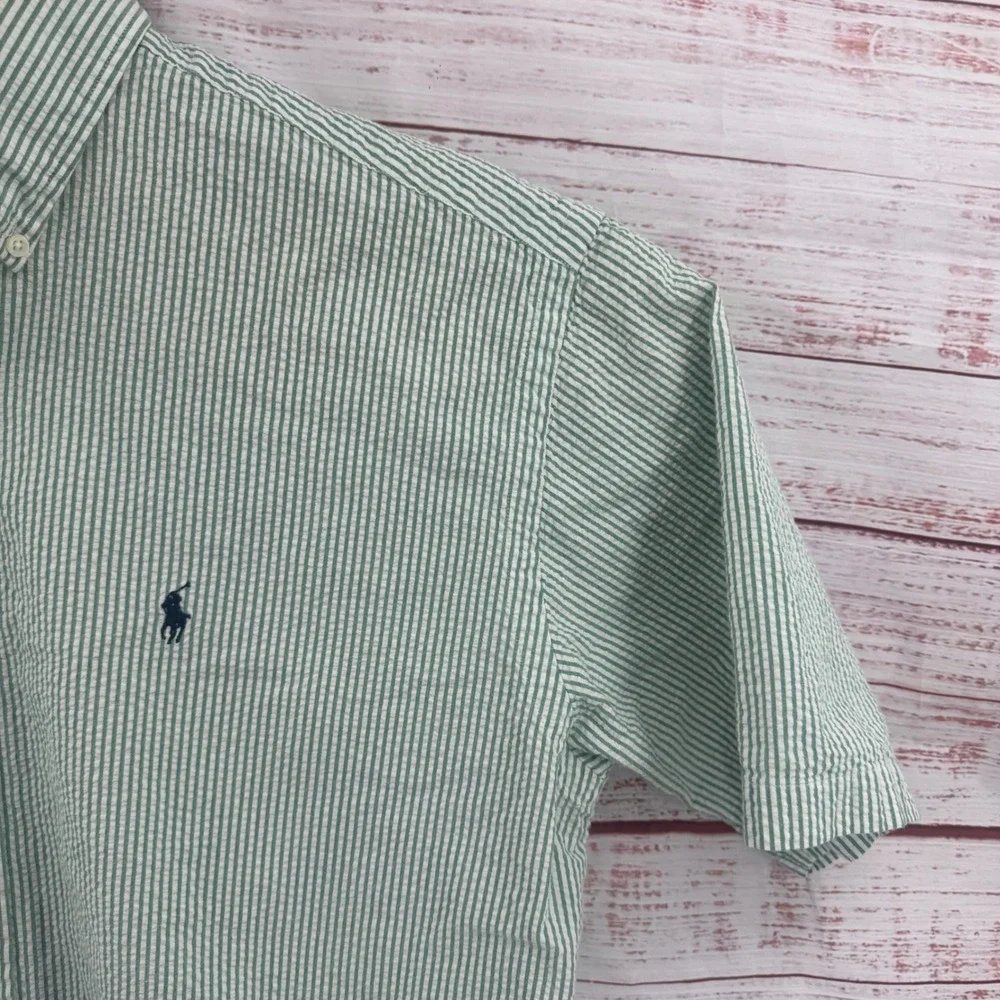 Polo Ralph Lauren Shirt mens Medium Blake Seersucker Striped Short Sleeve